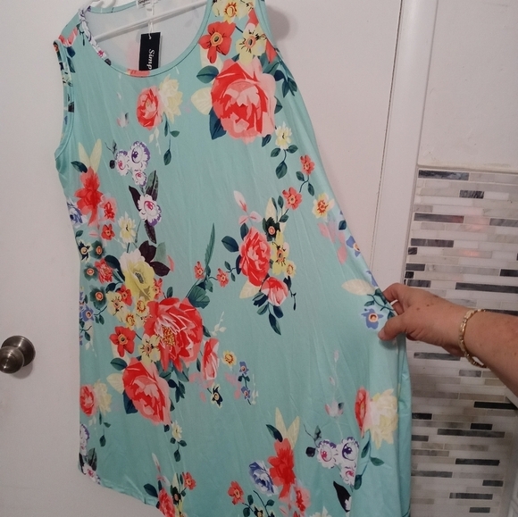 Simple Fun Bold Beautiful Floral Sleeveless Stretch Lounge Style Dress XXL - Picture 2 of 10